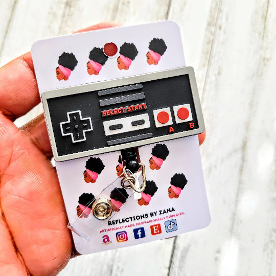 Video Game Controller Badge Reels, Nintendo Retractable Pin, PS1