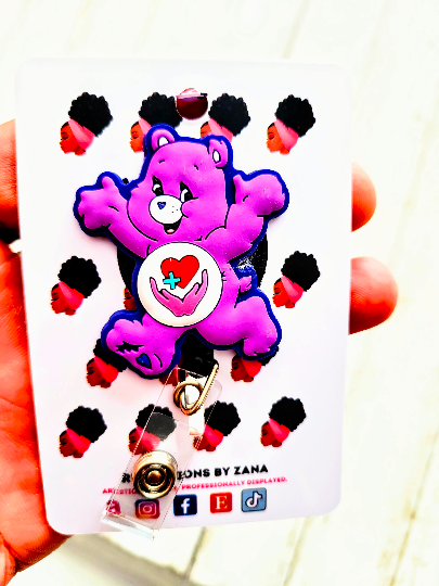 Sweet/Heart Healthcare Bear ID Badge Reel Sweet and Heart Symbol Slide Clip
