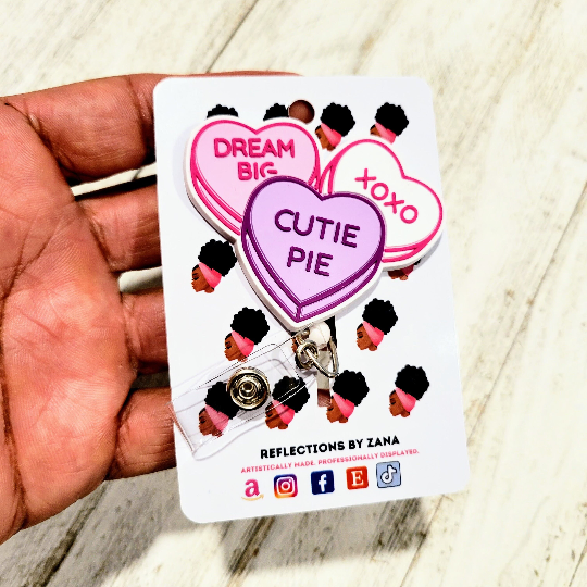 Pink Heart Candy ID Retractable Badge Reel