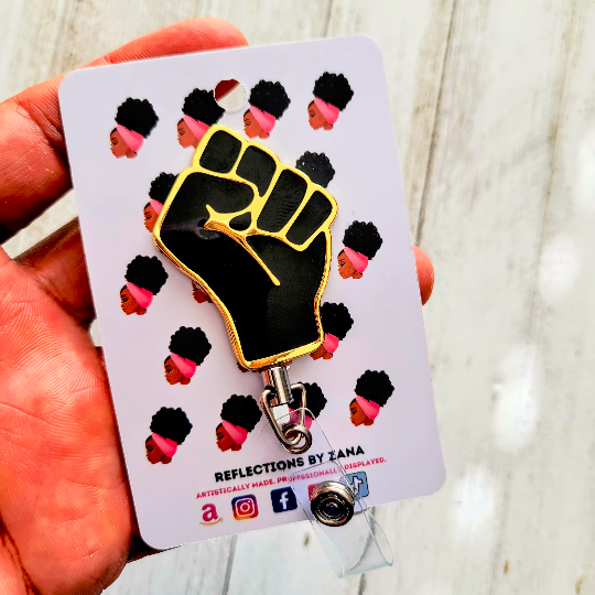 Black Fist/ Social Awareness Retractable Badge Reel Slide Backing