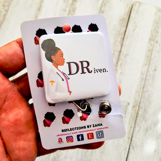 (2) Driven Doctor Retractable Badge Reel ID Holder Black / Slide Only / Add My Name