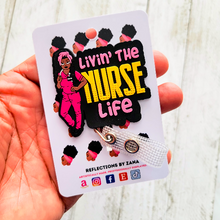 Load image into Gallery viewer, Pink and Yellow &quot;Livin&#39; the Nurse Life&quot; Badge Reel
