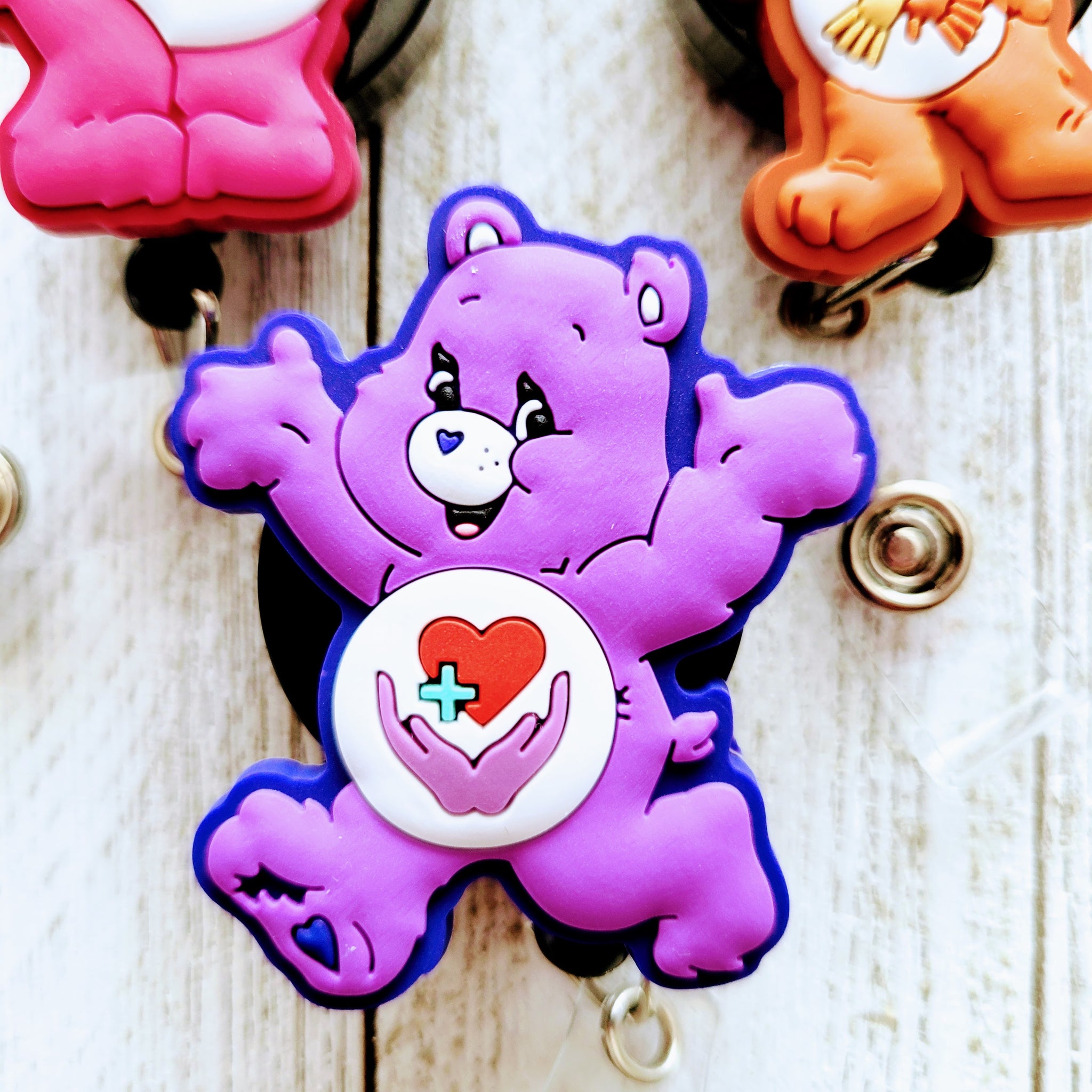 Purple Healing Hands Healthcare Bear ID Badge Reel