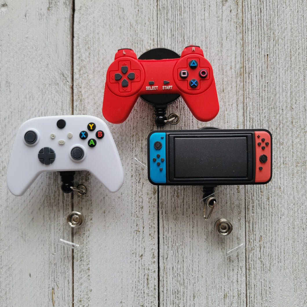 Video Game Controller Badge Reels, Nintendo Retractable Pin, PS1
