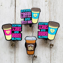 Load image into Gallery viewer, Coffee Scrubs &amp; Rubber Gloves Retractable Badge Reel Bundle
