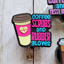 Load image into Gallery viewer, Coffee Scrubs &amp; Rubber Gloves Retractable Badge Reel Bundle
