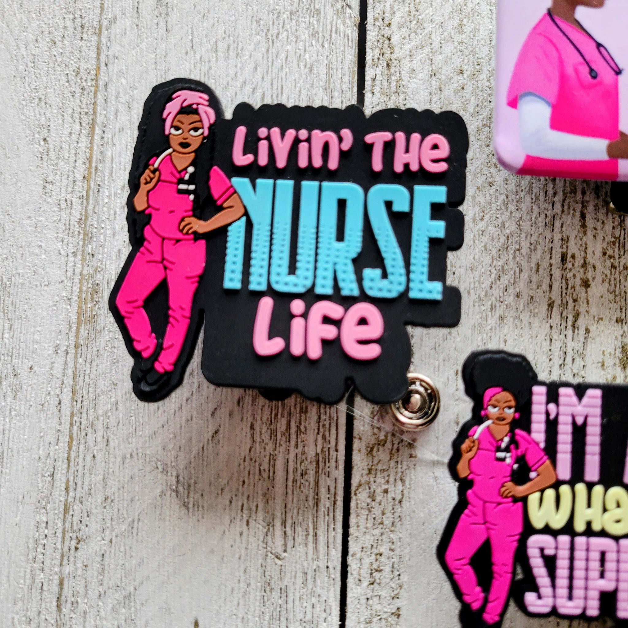 Pretty in Pink Nursing Retractable Badge ID Holder Bundle Slide Reel