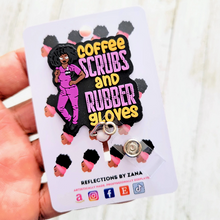 Load image into Gallery viewer, Coffee Scrubs &amp; Rubber Gloves Gold/Purple Retractable Badge Reel
