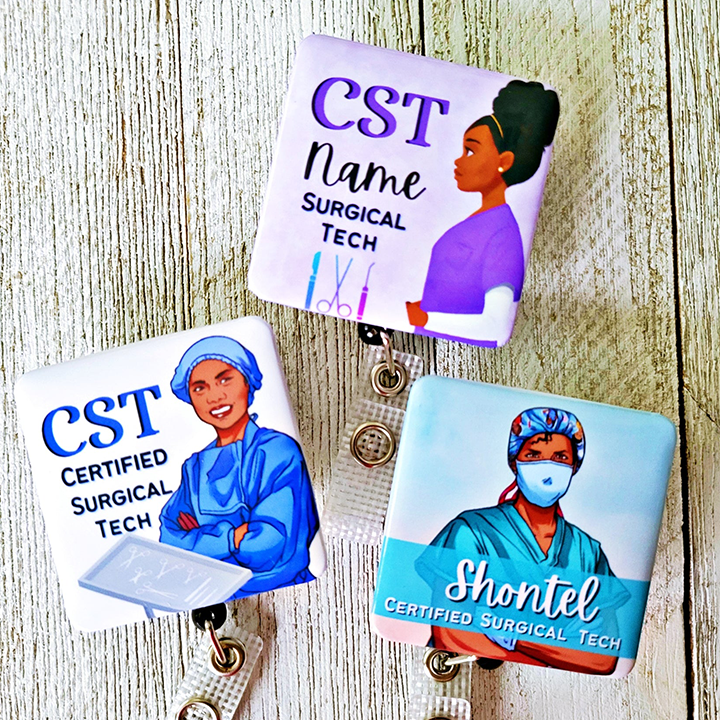 (2) Surgical Scrub Tech Retractable Badge Reel ID Holders