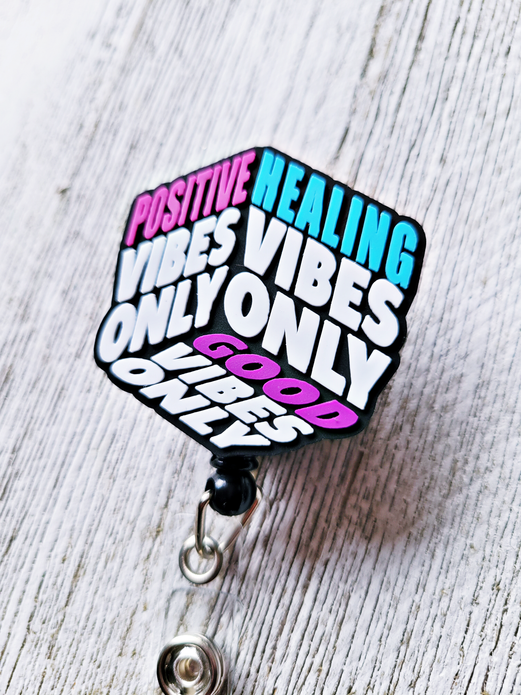 Positive Healing & Good Vides Only Retractable ID Badge Reel