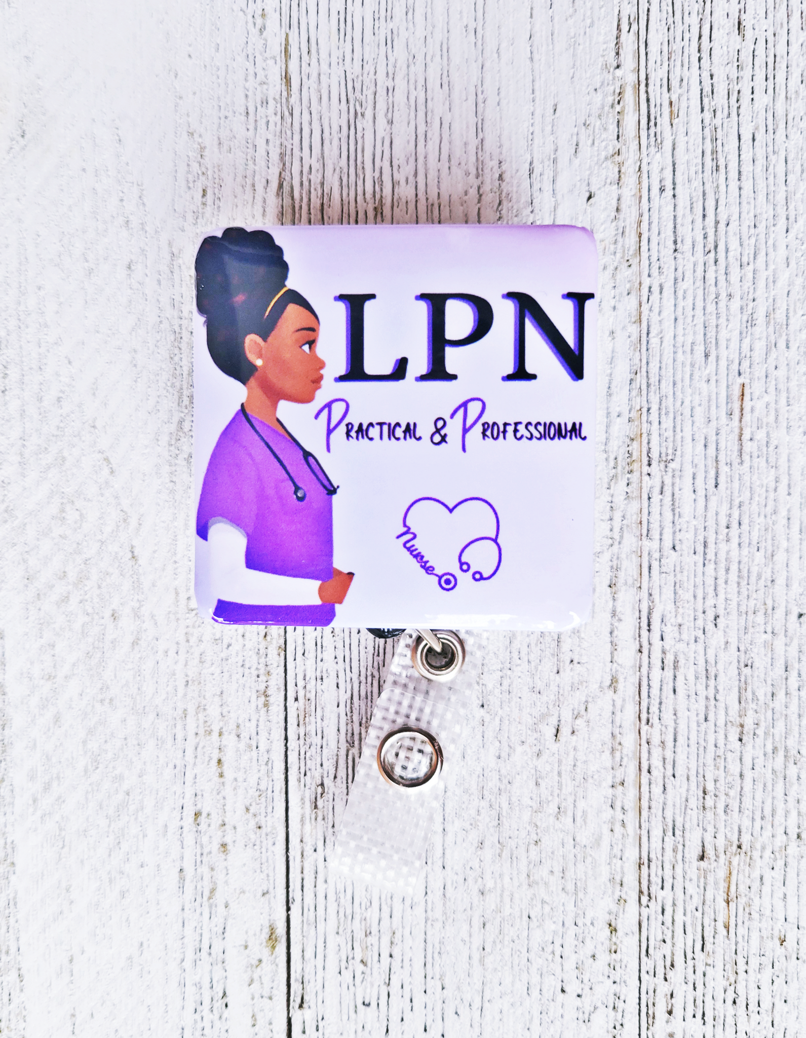 LPN or LVN Licensed Practical Vocational Nurse ID Retractable Badge Reel LPN - Purple / Swivel Gator