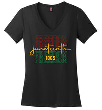 Load image into Gallery viewer, FREEDOM on Juneteenth Black V-Neck or Unisex Tee
