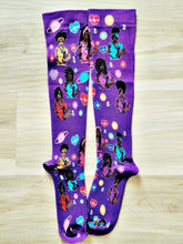 Load image into Gallery viewer, Black Girls HC Cutie Purple Compression Socks 15-20mmHg
