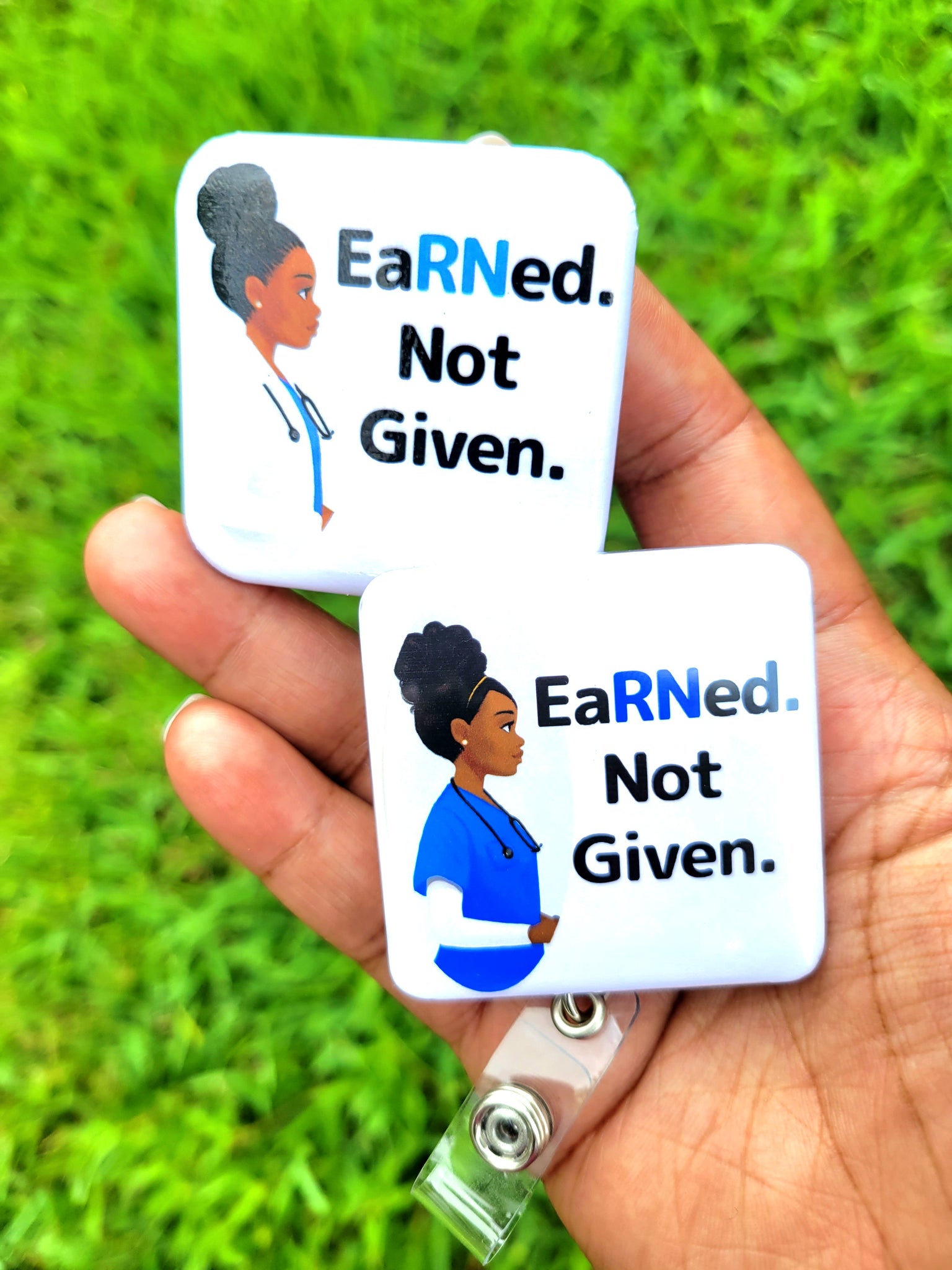 2) EaRNed. Not Given. Custom Nurse Retractable Badge Reel ID Holder –  Reflections By Zana