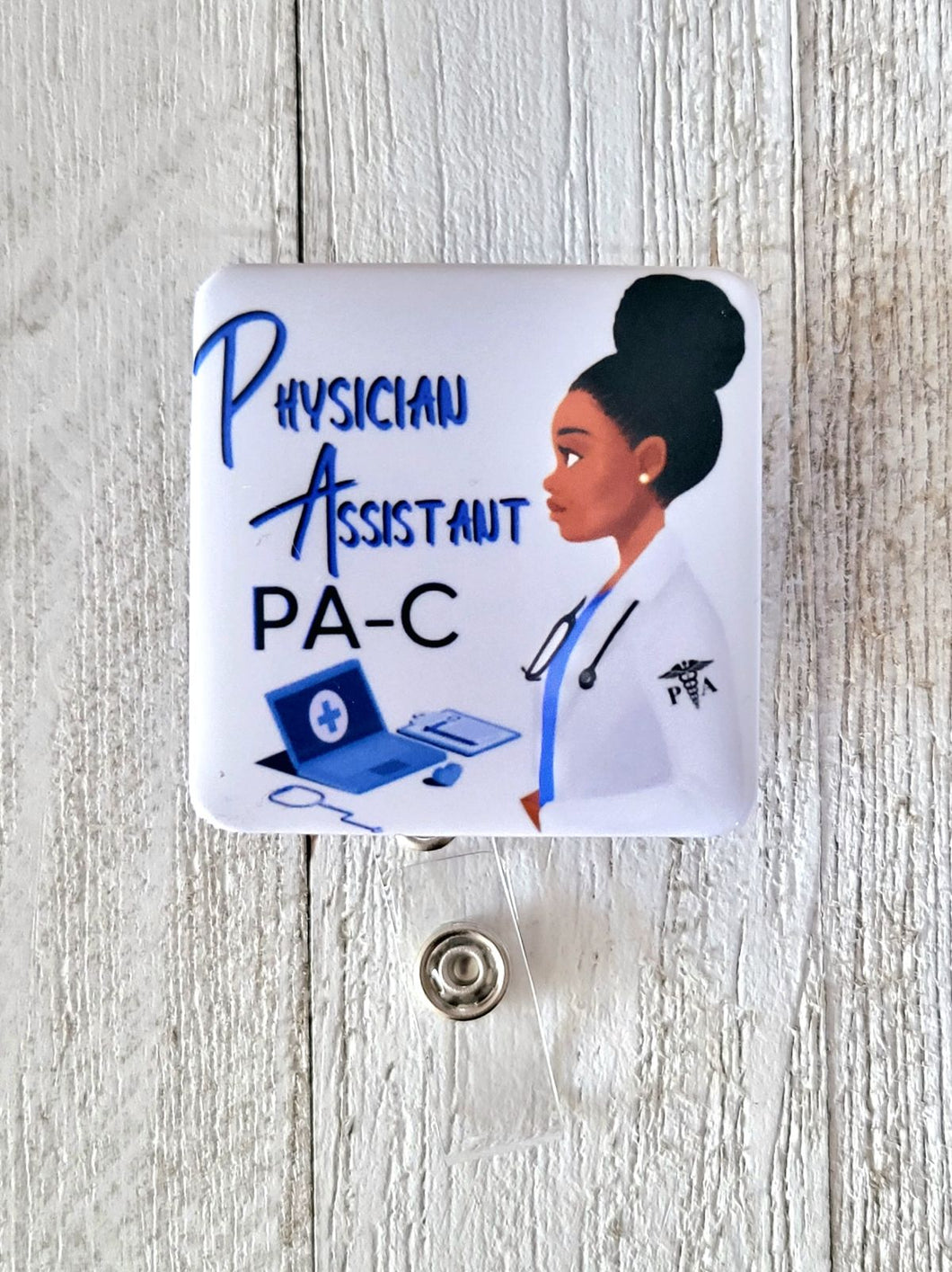 (2) Physician Assistant PA-C Retractable Badge Reel ID Holder
