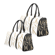 Load image into Gallery viewer, Black Nurses Rock White/ Gold Duffel Bag
