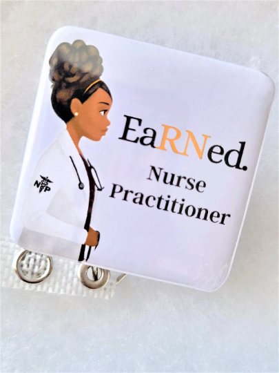 (2) Earned. Nurse Practitioner Retractable Badge Reel ID Holder Black / Swivel Gator / Add Name
