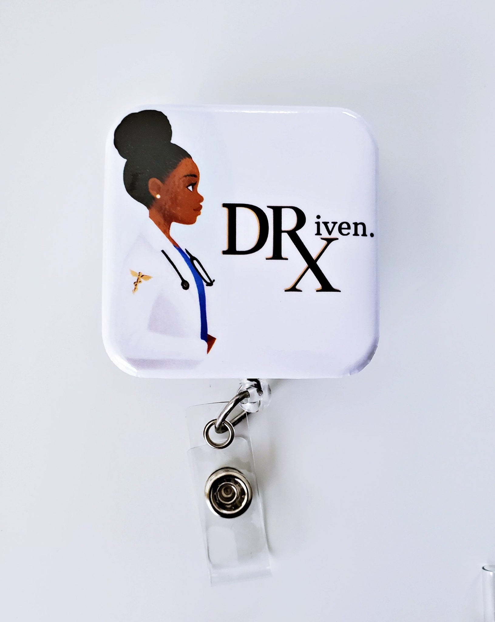 (2) Driven Pharmacist Custom Retractable Badge Reel ID Holder male / Slide / Add Name
