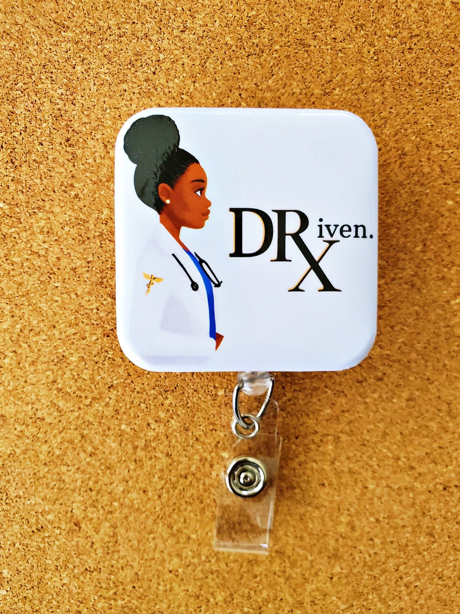 (2) Driven Pharmacist Custom Retractable Badge Reel ID Holder male / Slide / Add Name
