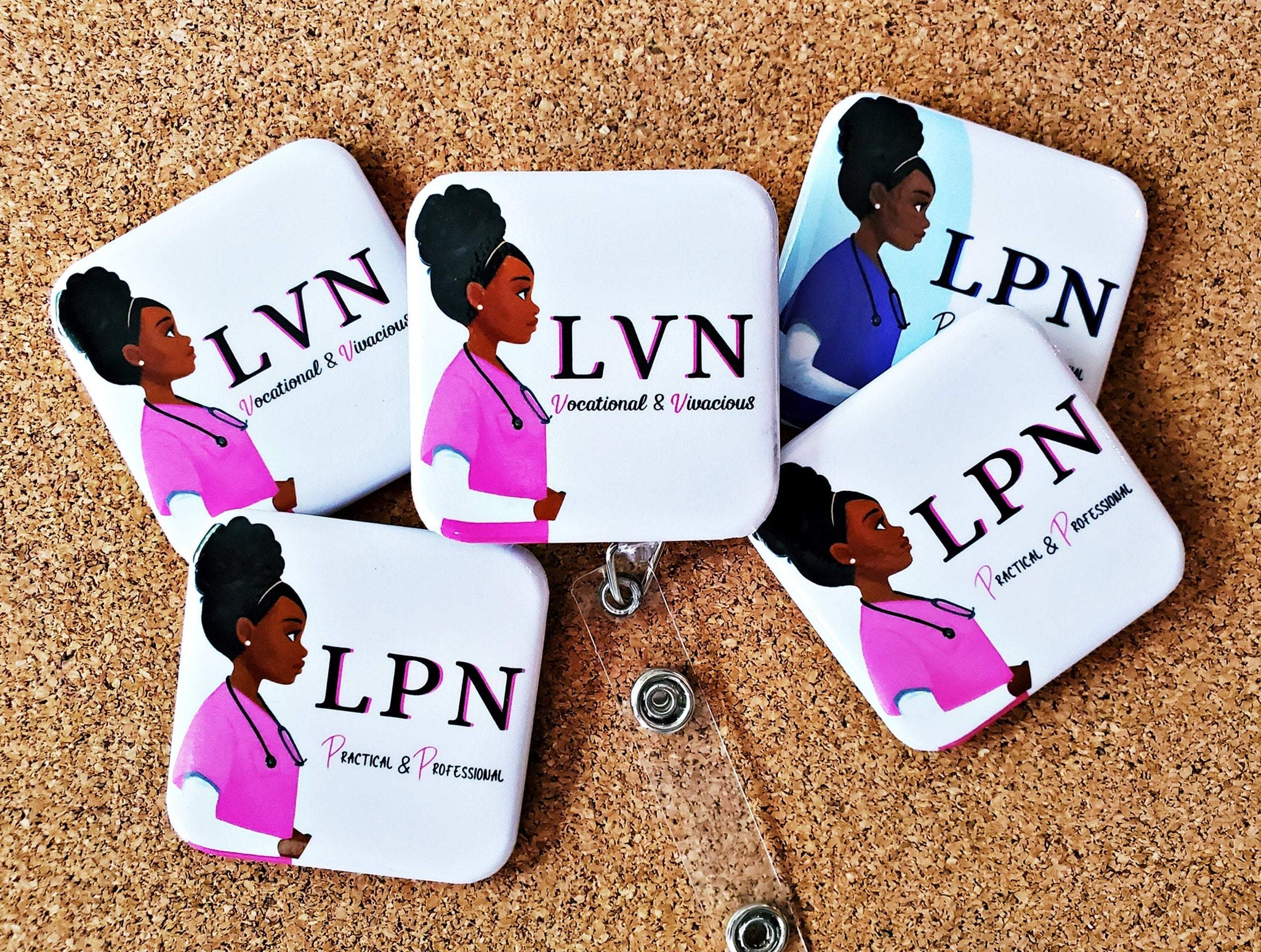 2) LPN or LVN Retractable Badge Reel ID Holder – Reflections By Zana