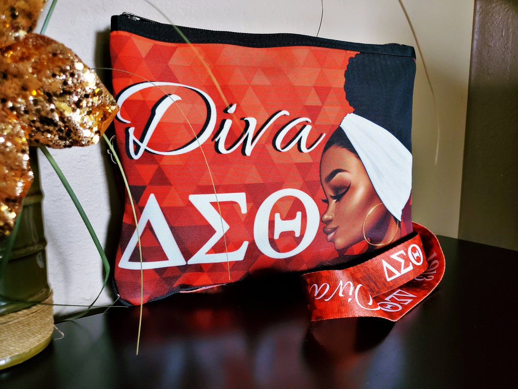 Delta Sigma Theta DST Slim Crossbody Bag and Deluxe Adjustable Matching Purse Strap - Reflections By Zana